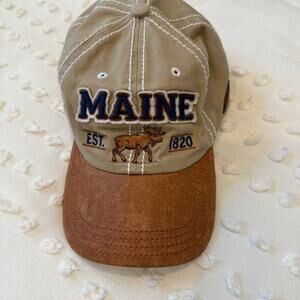 Wear You Been‎ Maine Baseball Hat Cap Tan Blue Moose